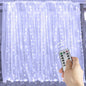 Brightown Window Curtain Lights, 600 Led 20 Feet Dimmable with Remote to Set 8 Lighting Modes and Timer, Fairy Led Lights for Bedroom Wall Wedding Decorate String Lights, Pure White, No Curtain