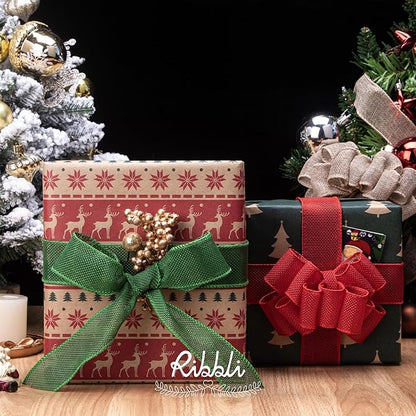 Ribbli Red Burlap Wired Ribbon, 1-1/2” Inch x Continuous 20 Yard, Red Wired Ribbon for Wreaths,Big Bows,Tree Decoration,Outdoor Decoration