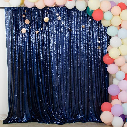 ShinyBeauty Navy Blue Backdrop 2FTx8FT Sequin Backdrops 8 Panels Photo Backgrounds Shimmer Background Sparkly Curtains 16FTx8FT for Baby Shower Party Studio Decor