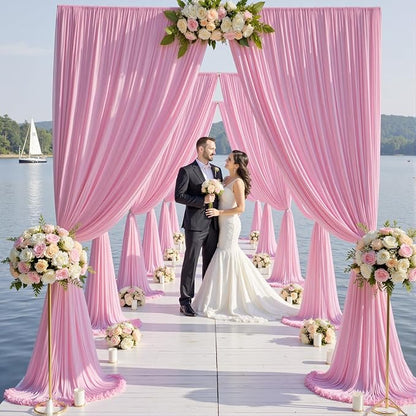 20×12ft Wrinkle Free Pink Backdrop Curtain for Wedding Parties, 4 Panels 5×12ft Long Soft Silky Polyester Backdrop Drapes Baby Pink Photo Back Drop Curtains for Party Photography Background Cloth