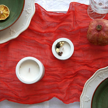 Red Table Runner Cheesecloth 142'' Rustic Gauze Wedding Runner, Christmas Cheese Cloth Tablecloth, Gauze Cheesecloth Wedding Shower Decorations Rustic Theme Tablecloth