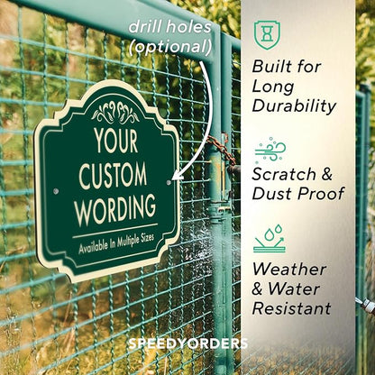 Custom Decorative Outdoor Metal Signs, Personalized Aluminum Signs, Customized Driveway Signs, Waterproof Signs Made In USA, Design 2 Forest Green 42x28 In