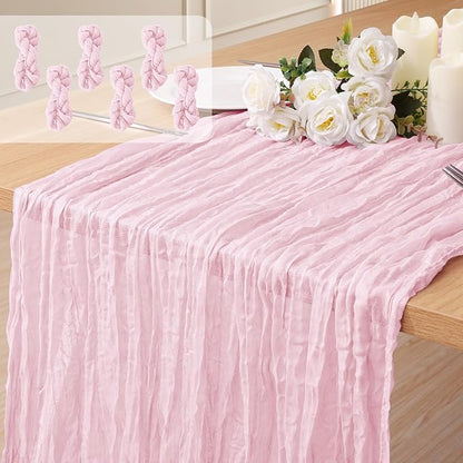 6 Pack Cheesecloth Table Runner 10Ft Christmas Gauze Boho Table Runners for Wedding Decor Bridal Shower Decorations Baby Shower Party(35" x 120")
