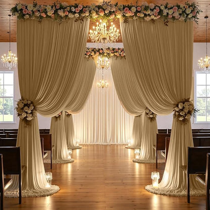 8 Panels Beige Backdrop Curtains for Party Background, Wrinkle Free Beige Photo Curtains Backdrop Drapes Back Drop Cloth for Wedding Birthday Photography Baby Shower Decor, 40ftx10ft