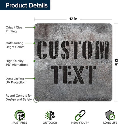 Custom Sign, Custom Street Sign, 11 Font Colors, 13 Font Styles, 4 Hole Options, 22 Sizes, 12x12 Inches, Rust Free DiBound, Fade Resistant, Made in USA by My Sign Center (Grunge Metal)