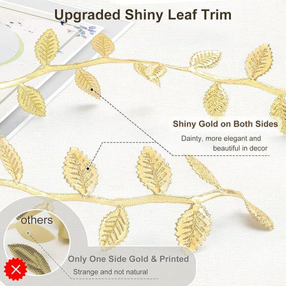 Naidiler Gold Leaf Ribbon, 20 Yards Artificial Gold Leaf Trim for DIY Crafts, Wrapping, Wedding Cake Baby Shower Party Wreath Garland Hair & Clothes Home Décor