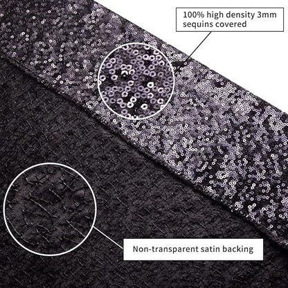 Poise3EHome 8Ft x 8Ft Black Sequin Backdrop, Glitter Thick Satin Background Drapes, Sparkly Opaque Photography Curtain, Sequence Xmas Thanksgiving Backdrop for Wedding Party Holiday Festival Decor