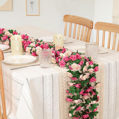 KHOYIME 9 Pack 72 FT Artificial Flower Garland, Fake Pink Roses Vines Silk Flowers Faux Plastic Outdoor Hanging Floral Ivy Garland Decorations for Wedding Arch Bedroom Home Wall Backdrop Room Decor