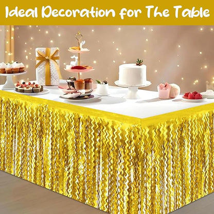 6 Pack 29 x108 Inch Gold Wave Foil Fringe Table Skirts Metallic Banner for Tinsel Streamer Garland Backdrop for Parade Floats, Mother's Day, Easter, Wedding, Birthday Party Decoration