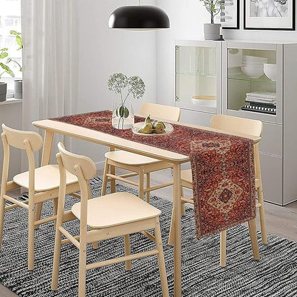 Boho Floral Vintage Table Runner, Paisley Retro Red Flower Rustic Country Farmhouse Abstract Pattern for Home Kitchen Table Decor Dining Coffee Room Party Decor 13x108in