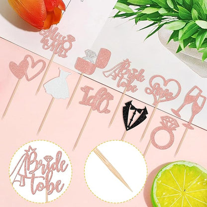 30 PCS Bride to Be Cupcake Toppers Glitter Miss to Mrs I Do Love Heart Ring Cupcake Picks Wedding Bridal Shower Cake Decorations for Wedding Engagement Bachelorette Party Supplies Rose Gold