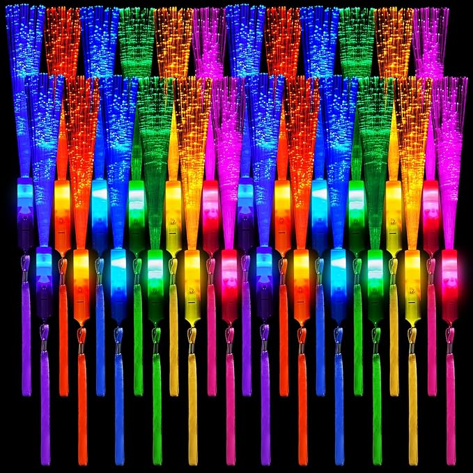 Lewtemi 60 Pack Fiber Optic Wand Glow Wand LED Light Up Wand Bulk with 3 Flashing Models Flashing Sticks with Included Batteries for Birthday Party Favor Wedding Halloween Christmas (Bright Colors)