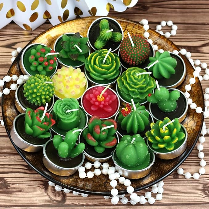 GIFTEXPRESS 18 Pcs Succulent Cactus Candles No Repeat Style, Delicate Smokeless Scented Tealight Candles for Home Décor, SPA, Wedding, Valentine's Day, Birthday Gift, Anniversary Celebration