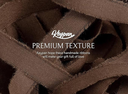 Brown Ribbon 5/8" x 21 Yards with Frayed Fringe Fabric Cotton Ribbons for Gift Wrapping Wedding Invitations Flower Bouquet Baby Shower