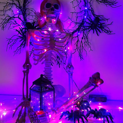 WATERGLIDE 12 Pack Halloween Fairy Lights Battery Operated (Included), 7 ft 20 LED Mini Firefly Starry String Lights, Waterproof Black Wire Light for DIY Mason Jar Table Halloween Decor, Purple