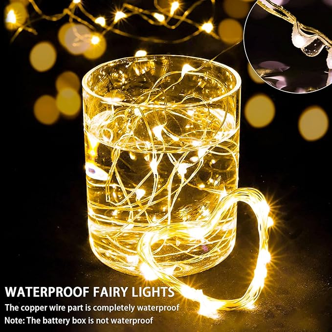100 Pack Fairy Lights 7Ft 20 LED Twinkle String Lights 3 Modes Battery Operated Waterproof Firefly Starry for Mason Jar Party Wedding Christmas Valentines Day Table Centerpieces,Warm White