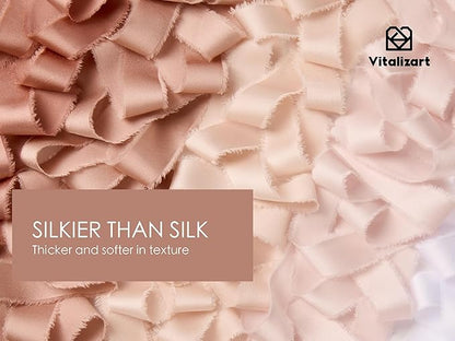 Vitalizart Silk Like Satin Ribbon 1 inch x 25 Yard Nude & White Handmade Frayed Ribbons for Gift Wrapping Baby Shower Wedding Bridal Bouquets Holiday Decor