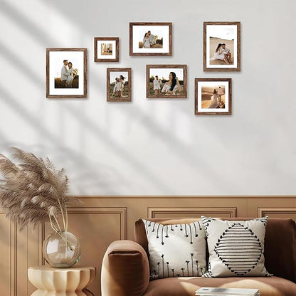 9x12 Picture Frame Set of 4 with Tempered Glass, Wooden Rustic Frame Display 6x8 Pictures with Mat or 9 x 12 Without Mat, Photo Frame for Wall Mount and Tabletop Display