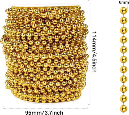 [98 Feet] Gold Pearl Beads Garland, 6MM 33 Yards Gold Faux Pearl Beads String Roll Bulk for DIY Craft Christmas Tree Wedding Party Decoration