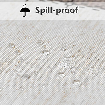 MYSKY HOME Table Cloth 60x84 in Rectangle, Heavy Duty Linen Look Waterproof Tablecloths Farmhouse Tablecloth, Wrinkle Free Table Cover with Coffee Lines for Kitchen Dining, Party