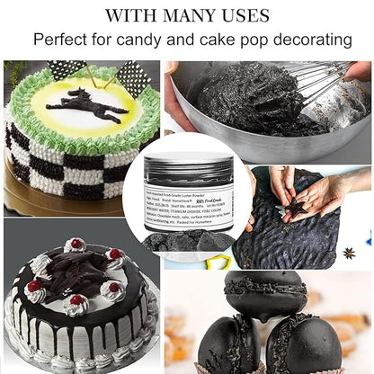 HomeHere Edible Luster Dust Food-Grade Glimmer Powder Glitter for Cake Decorating 7g, Edible Sprinkle Glitter for Cocktails Drinks Baking Candy Dessert Chocolate Vegan Tasteless, Black