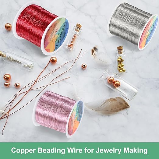 2-Rolls 0.4mm Jewelry Wire, 26 Gauge 328FT Craft Wire Copper Beading Wire for Jewelry Making/Planting/Weaving/DIY Crafting, Soft Metal Wires [100M, Red]
