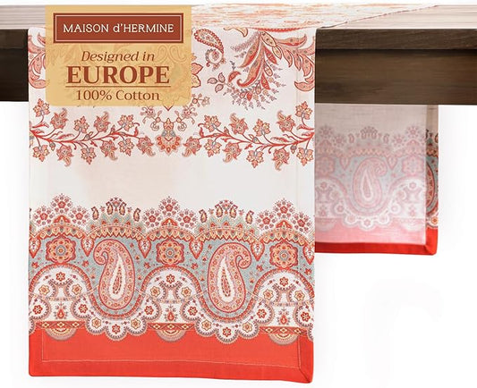 Maison d' Hermine Table Runner 100% Cotton Single Layer Table Runners 108 inches Long for Thanksgiving Christmas Decorations Home Kitchen Dining Party Wedding (Cachemire, 14.5" x 108")