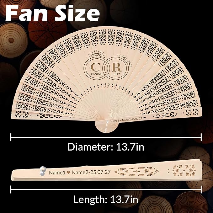100 PCS Custom Fans Personalized Folding Fans for Line Dancing Wooden Hand Fan Wedding Favors Bulk Fans for Guests Party Event Use (Style11)