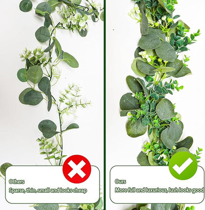 MAKHOT 2pcs Artificial Eucalyptus Garland, 5.9FT Greenery Garland Flower Spring Summer Green Garlands Vines Decoration, Fake Silver Dollar Eucalyptus Leaves Vines for Table Home Wedding Party Decor
