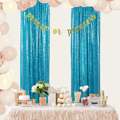 ShinyBeauty Sparkle Backdrop Curtain Aqua 2 Panels Set Sequin Photo Backdrop Turquoise 2FTx8FT Sequin Backdrop Curtain Aqua Blue Pack of 2-1220S
