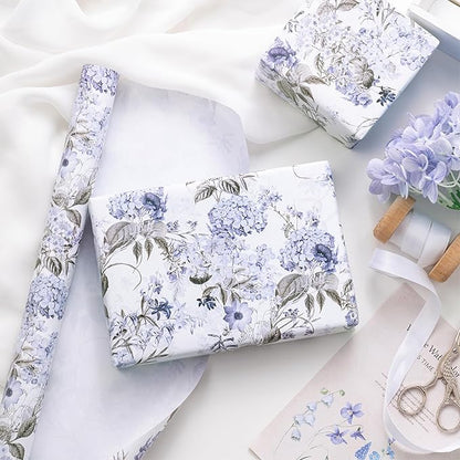 RUSPEPA Floral Wrapping Paper Roll for Women Girls, Mini Roll, Elegant Hydrangea Flower Design Gift Wrap Paper Perfect for Wedding, Birthday, Mother's Day, Spring, Bridal Shower, 17 Inch x 16.4 Feet