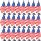 24 Pcs American Desk Flag Set Small USA Flags for Table with 13" Black Pole, Black Base and Spear Top, American Flag for Home Office Party Festival Celebrations Decor