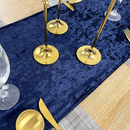 Luxurious Crushed Velvet Table Runner, Wedding Reception Decorations, Soft Velvet Fabric, Table Linen Overlay, Wedding Table Runners (Navy, 12X108 inch)