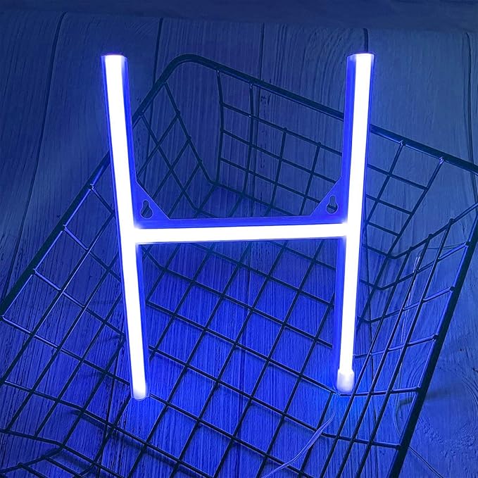 ENUOLI LED Blue Neon Letter Signs Night Light Battery or USB Operated LED Marquee Letters Neon Art Decorative Lights Wall Decor for Children Baby Room Christmas Wedding Party Decoration (H)