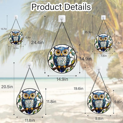 Stained Glass Window Hanging, Owl Gifts for Women Sun Catchers Diamond Glass Panel Hangings Birds Suncatcher Decor for Birthday for Women, Men, Wife, Aunt, and Mom 14.9x14.9 in