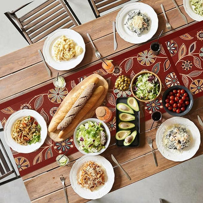 Snycler Table Runner Boho Table Runners Vintage Elegant Farmhouse Table Center Linen Decor for Home Dining Party Entrance (13x72 Inch) Red