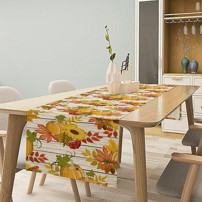 Autumn Table Runner,Seasonal Pumpkins Thanksgiving Kitchen Dining Table Decoration for Home Party Decor 13x90 Inch