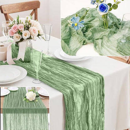 6-Pack Sage Green Cheesecloth Table Runners – 10FT (35x120 Inch) Boho Rustic Gauze Fabric Cheese Cloth Table Runner for Weddings, Baby Showers, Bridal Shower, Farmhouse & Birthday Party Decor