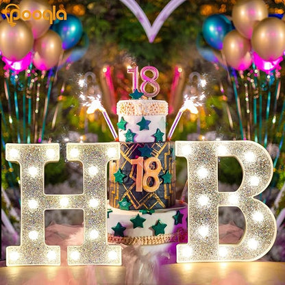 Pooqla Light Up Letters, LED Marquee Letters for Silver Birthday Decorations, Battery Powered Night Light Teenager Girl Room Decor, Gift for Girls Boys Wedding Bedroom Christmas Party Decor, Letter B