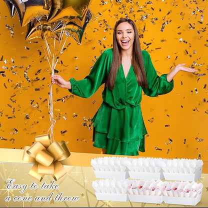 6 Set Wedding Confetti Cone Holder Box Each Includes 30 Pieces of Cone Papers and 30 Holes for 30 Confetti Cones Box Party Confetti Cone Kraft Stand Tray Box for Wedding Party Candy Flower(White)