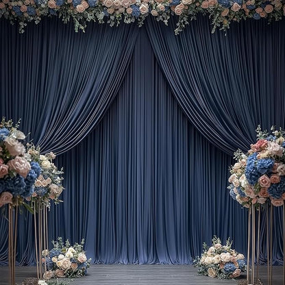40ftx12ft Wrinkle Free Navy Blue Backdrop Curtain, 8 Panels 12FT Height Navy Blue Wedding Backdrop Drapes, Silky Polyester Back Drop Cloth for Birthday Photography Background Party Backdrop Draping