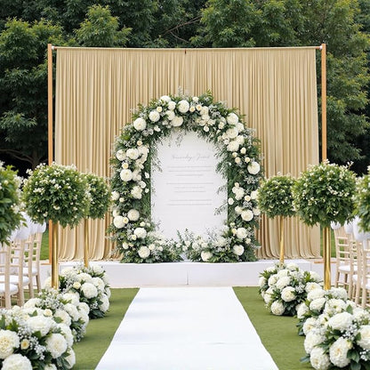 10ftx12ft Wrinkle Free Beige Backdrop Curtain, 2 Panels 12FT Height Beige Wedding Backdrop Drapes, Silky Polyester Back Drop Cloth for Birthday Photography Background Party Backdrop Draping