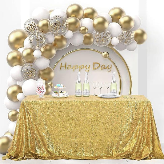 OQSQ Gold Sequin Tablecloth 50x80 inch, Glitter Drape Table Cloth, Sparkle Sequence Table Overlays for Thanksgiving Day Wedding Birthday Party Baby Bridal Shower