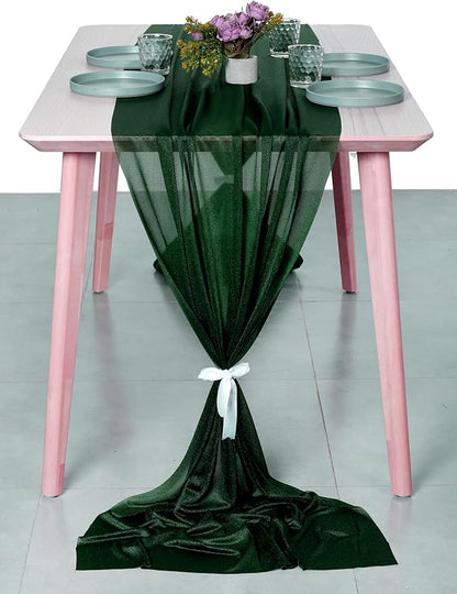 MDS 20 Pack 10ft Chiffon Table Runner 29 x 120 Inches Sheer Wedding Runner Romantic Rustic Table Runner for Wedding Decorations, Birthday Parties, Bridal Shower Party Arch Decor - Hunter Green