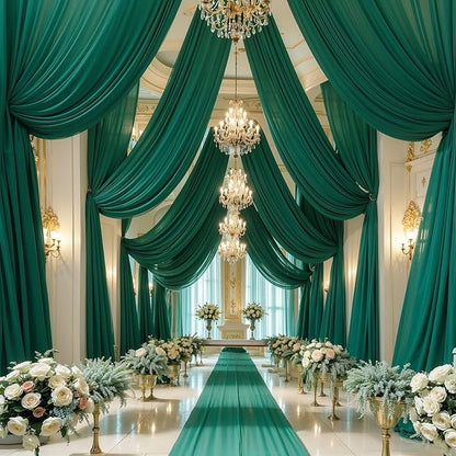 Wedding Arch Draping Fabric,1 Panel 18FT Emerald Green Sheer Chiffon Curtain Drapes 6 Yards for Wedding Ceremony Birthday Party Decoration
