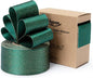 Christmas Ribbon Wired Green Satin Ribbons 1-1/2 Inch Double-Faced Gold Glitter for Tree Decoration, Wreath, Gift Wrapping, Home Decor 10 Yards