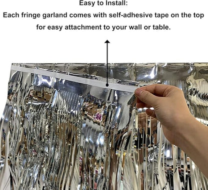 10 Feet Long Roll Foil Fringe Garland - Pack of 3 | Shiny Metallic Tassle Banner | Ideal for Parade Floats, Bridal Shower, Wedding, Birthday | Wall Hanging Fringe Garland Banner (Silver)