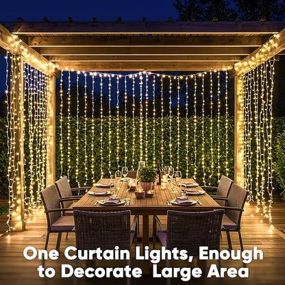 suddus 900 LED Christmas String Lights Outdoor, 9.8x29.5ft Curtain Light Plug in with Remote, 8 Modes Wall Hanging Lights for Christmas,Dorm,Wall，Window,Wedding,Party,Birthday Decor,Warm White