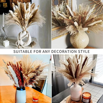 135Pcs Dried Pampas Grass Decor, Boho Home Decor, Mini Bunny Tails Dried Flowers, Fluffy Pompous Grass Bouquet Bulk for Wedding, Table, Rustic Party, Baby Shower Decorations