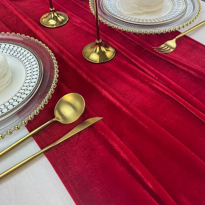 Velvet Table Runner, 10ft Luxurious Wedding Reception Decorations Soft Velvet Fabric Table Linen Overlay for Party (20 x 120 inch, Red)